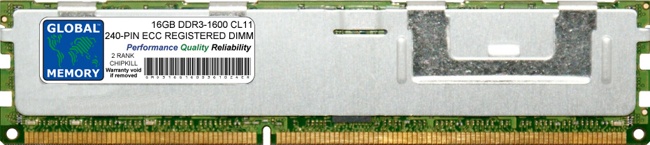 16GB DDR3 1600MHz PC3-12800 240-PIN ECC REGISTERED DIMM (RDIMM) MEMORY RAM FOR DELL SERVERS/WORKSTATIONS (2 RANK CHIPKILL)